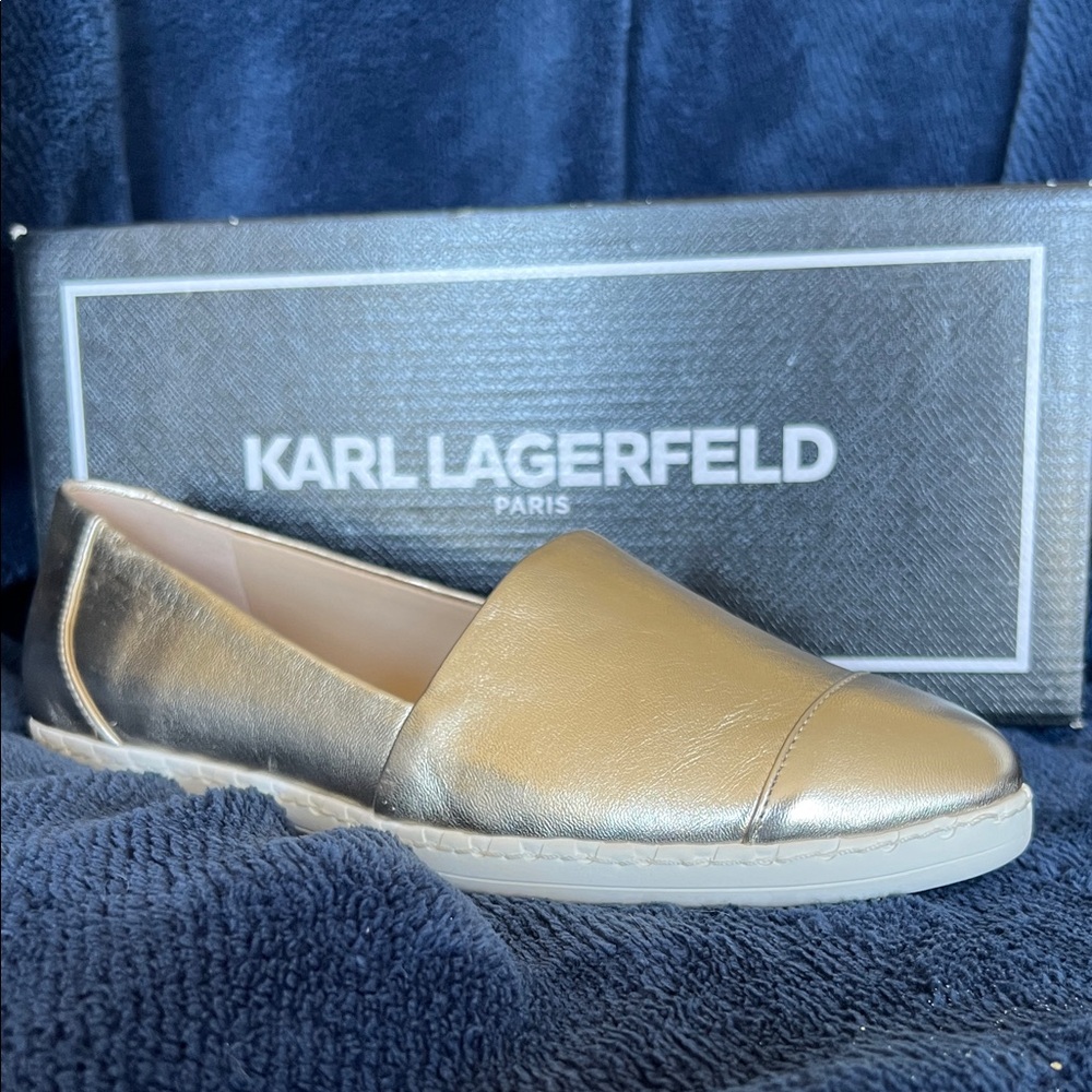 Karl Lagerfeld Paris Metallic Nappa Pewter Silver Chespie Flats Slip-on Shoes